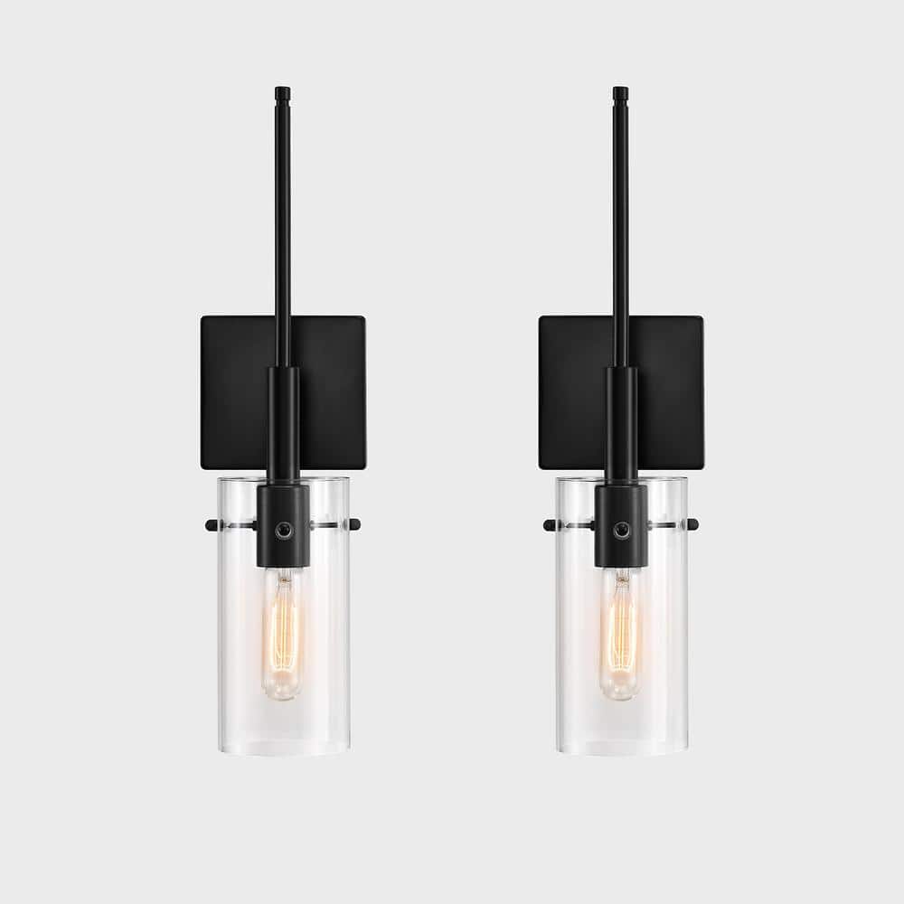 Kyrid Bronze Finish Slim Wall Sconce Set of 2 with Hand-Blown Glass