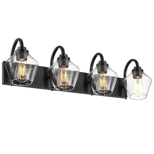 JAZAVA 31.9 in. 4 Light Black Vanity Light with Clear Glass Shade