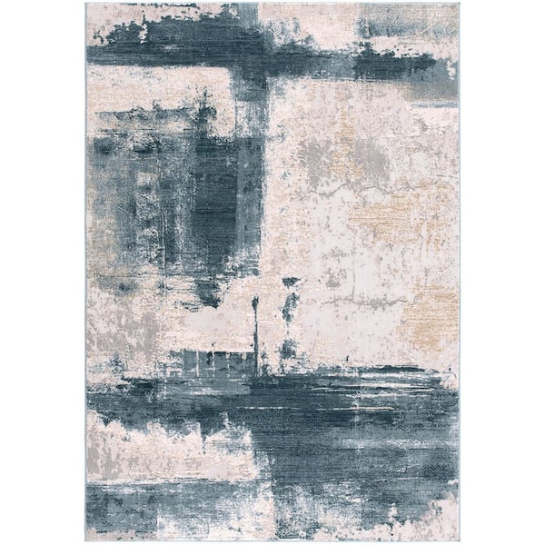 Rug Branch Silvia Cream Blue 9 ft. x 12 ft. 3 in. Modern Distressed Area Rug Large