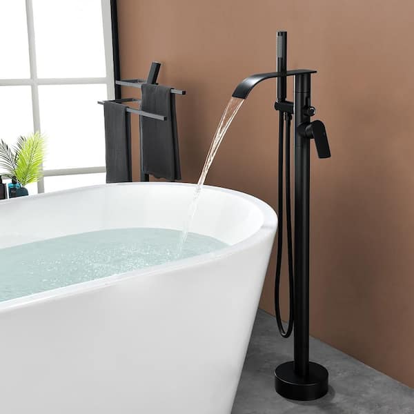 Single Handle Floor Mount Claw Foot Tub Faucet Freestanding Tub Faucets with Hand Shower in Matte Black