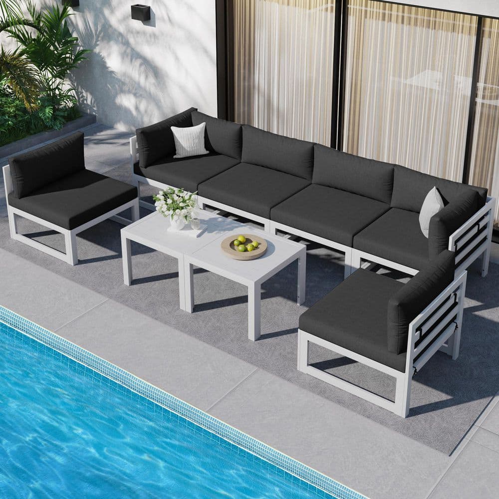 White 8-Piece Aluminum Outdoor Patio Conversation Sectional Deep Seating So