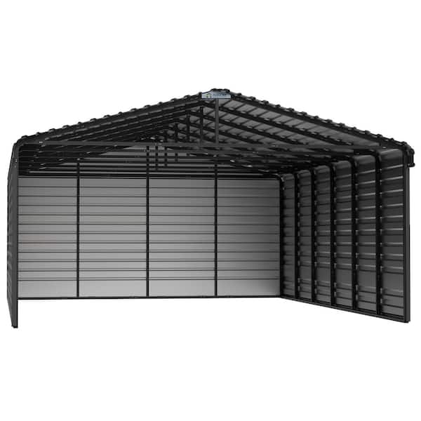 20 ft. W x 29 ft. D x 9 ft. H Charcoal Galvanized Steel Carport with 3-sided Enclosure