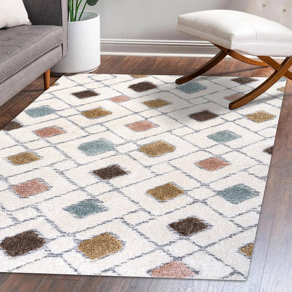 5' x 8' Multi/Cream Synthetic Trellis Area Rug