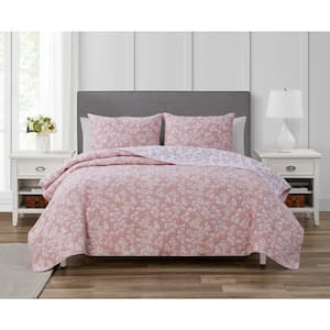 Annabella Floral 3-Piece Rose Blush Soft Matelasse Jacquard Cotton Blend Quilt Set - Full/Queen
