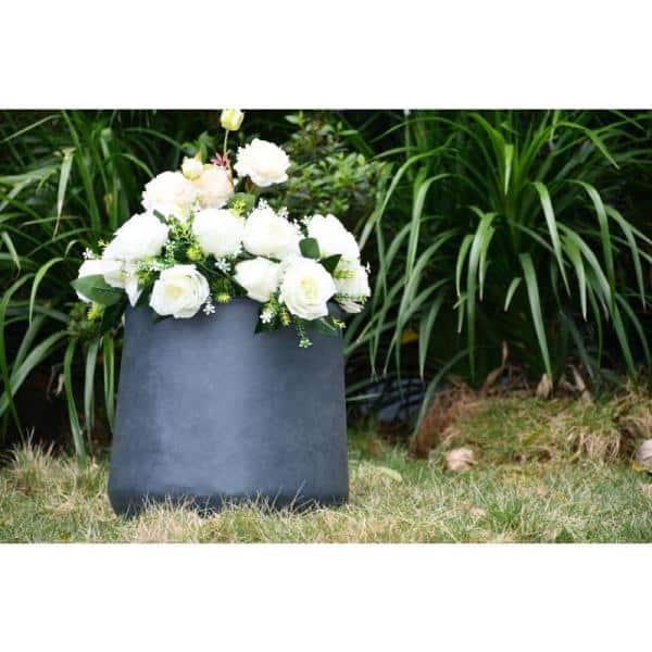 Charcoal Round Concrete Planter with Soft Curves, 20"