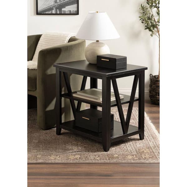 Broadbridge 23 in. Black Rectangle Wood End Table