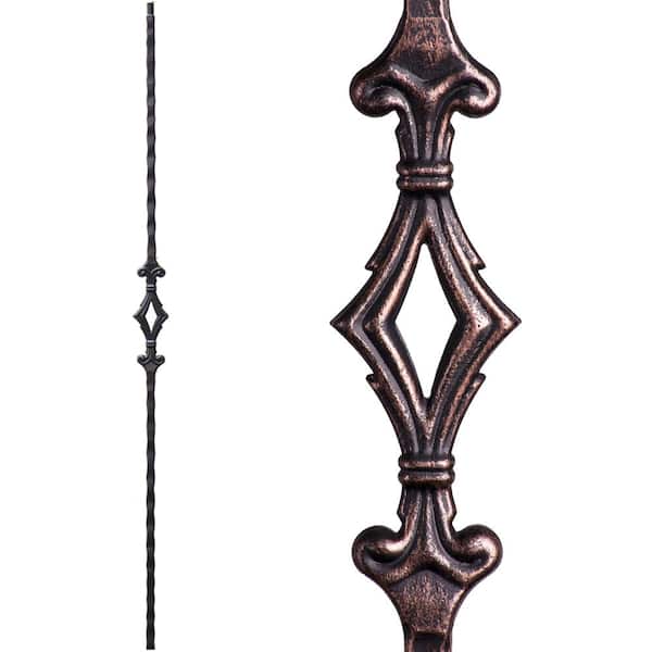 HOUSE OF FORGINGS Tuscan Square Hammered 44 in. x 0.5625 in. Oil Rubbed Bronze Single Diamond Solid Wrought Iron Baluster