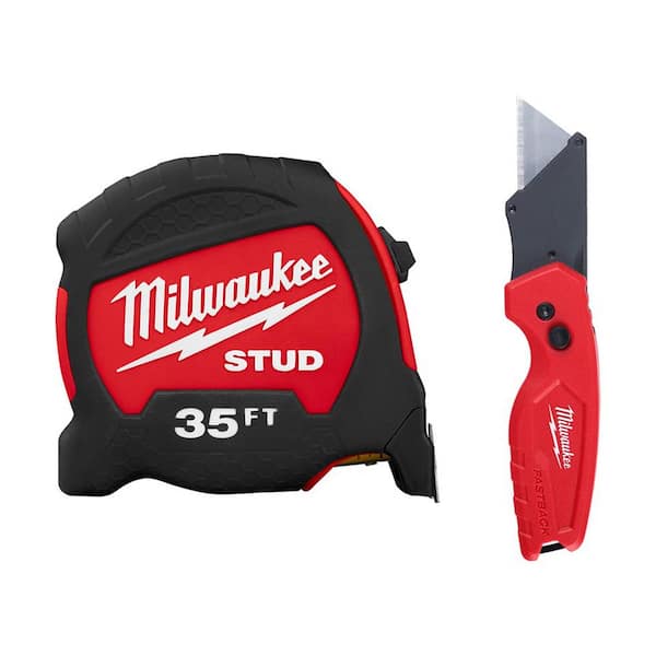 Milwaukee 35 ft. Gen II STUD Tape Measure with 17 ft. Reach and FASTBACK Compact Folding Utility Knife with General Purpose Blade
