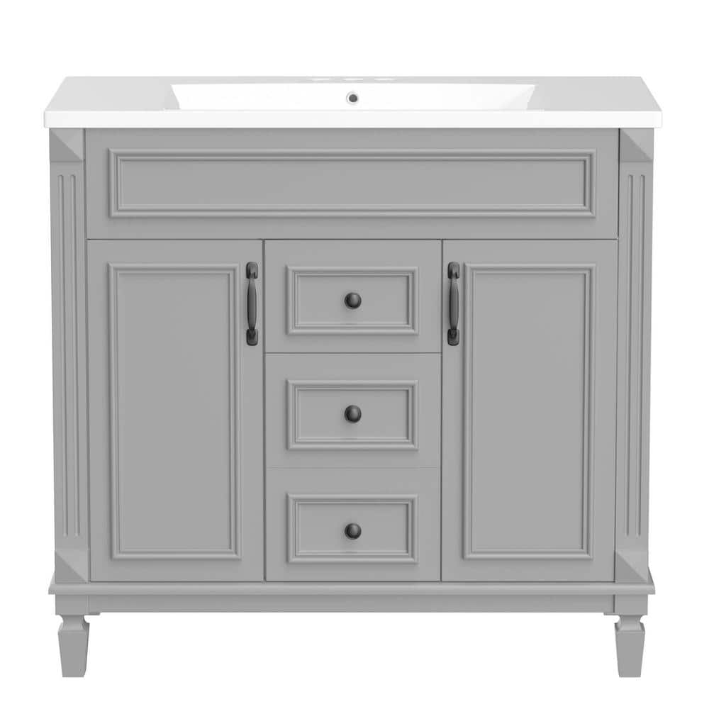 35.9 in. W x 18.1 in. D x 34 in. H Bath Vanity Cabinet without Top in Grey