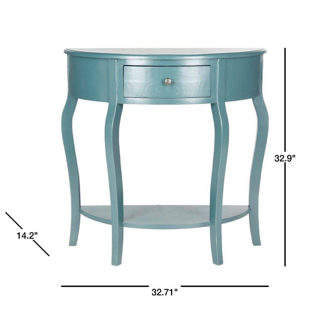 Teal Demilune Wood Console Table with Storage
