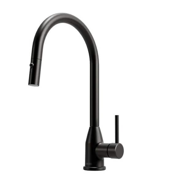 Single Handle Matte Black 15 1/8 in. H Pull Down Sprayer Kitchen Faucet, 2-function Spray Head, High-Arc Swivel Spout