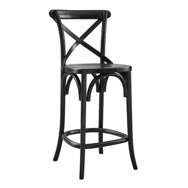 MODWAY Gear 39.5 in. ELM Wood Counter Bar Stool in Black