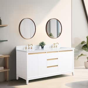 72 in. W x 22 in. D x 34 in. H Double Sink Bathroom Vanity in White with Engineered Marble Top