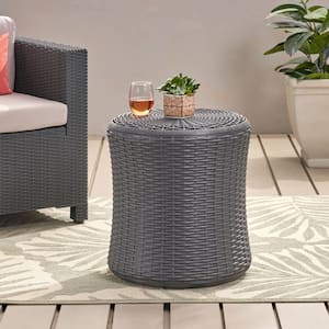 Mikael Dark Grey Round Faux Wicker 21 in. Outdoor Patio Side Table