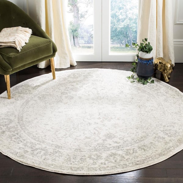 Adirondack Ivory/Silver 4 ft. x 4 ft. Round Distressed Border Area Rug