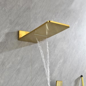 2-Spray 2 GPM Rectangle Wall Mounted Dual Shower System with 3 Body Sprays and Handheld Shower in Gold