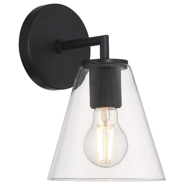 Katie 1-Light Matte Black Wall Sconce with Clear Glass Shade