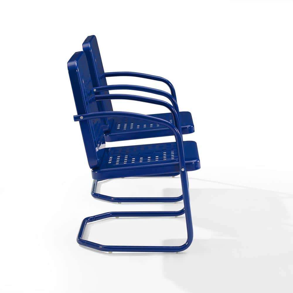 Vintage Navy Retro Metal Outdoor Chair Set with Basket Weave Design