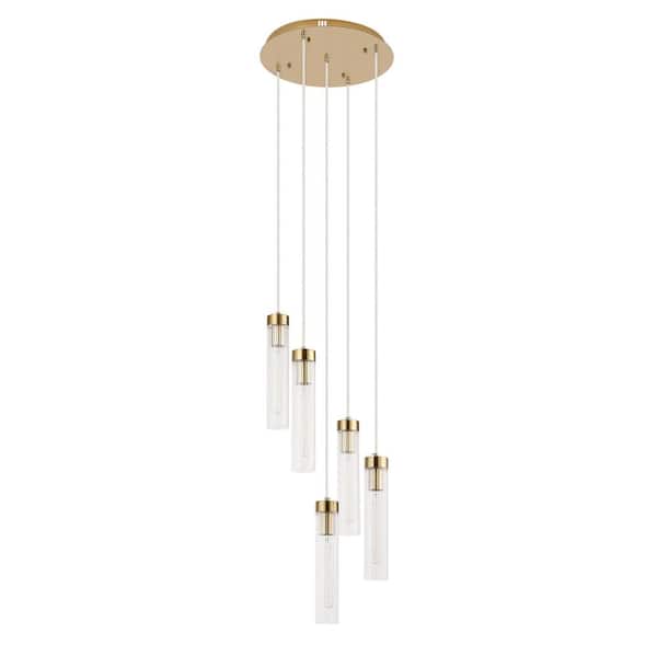Unbranded Bella 5-Light Gold Cluster Clear Glass Shaded Chandelier with No Bulbs Included