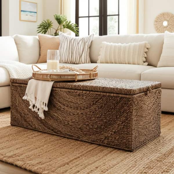 Brown Woven Rectangular Storage 47 in. Bench Ottoman