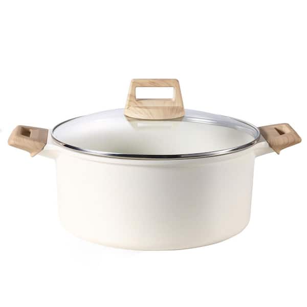 6 qt. Stock Pot with Lid, 6 qt. Capacity, White Granite Nonstick Casserole, Rivetless Interior, Cooktop Compatible