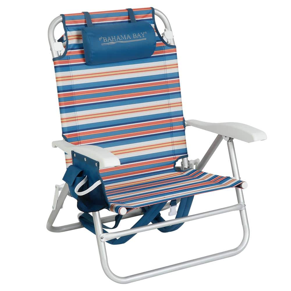 Reclining Aluminum Backpack Beach Chair in Stripe