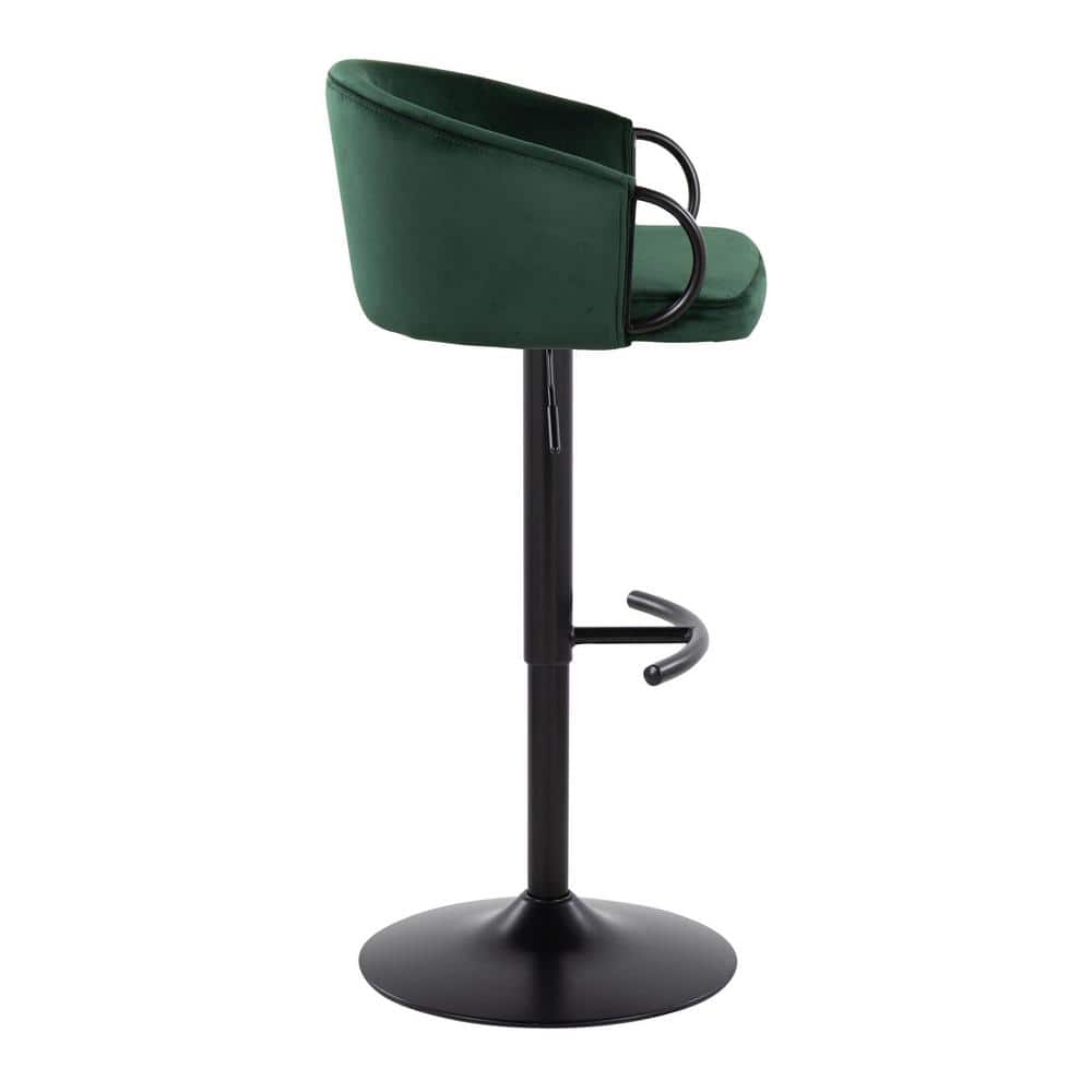 Green Velvet Adjustable Swivel Bar Stools with Metal Frame