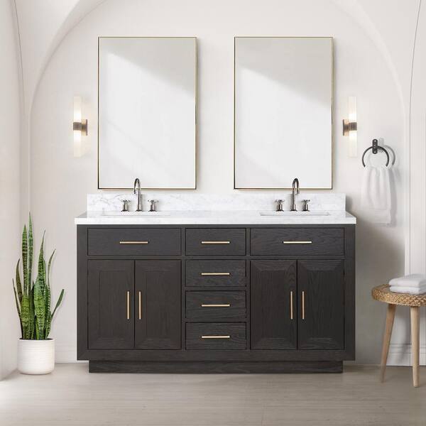 Lexora Condor 60 in W x 22 in D Brown Oak Double Bath Vanity and ...