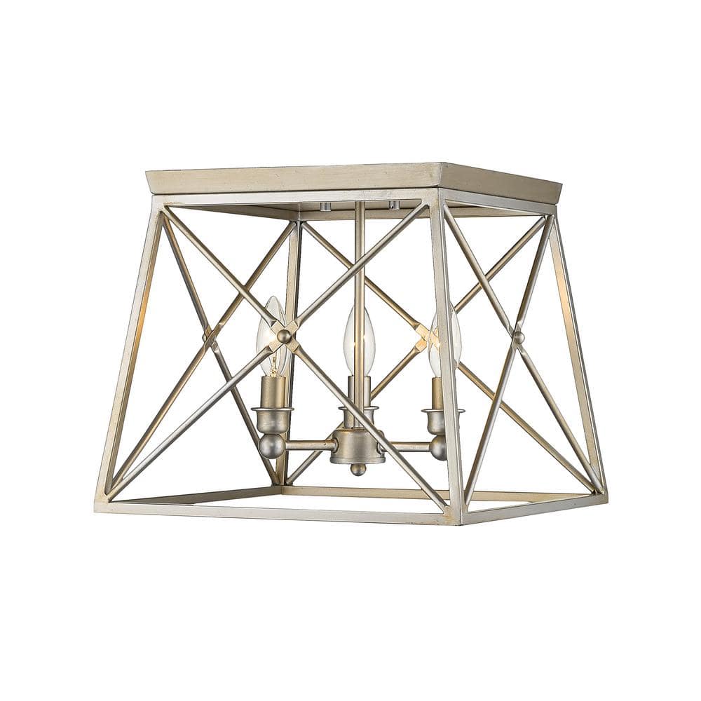 Trestle 14 in. 3-Light Antique Silver Flush Mount Light with No Bulbs Inclu