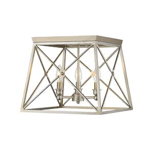 Trestle 14 in. 3-Light Antique Silver Flush Mount Light with No Bulbs Included