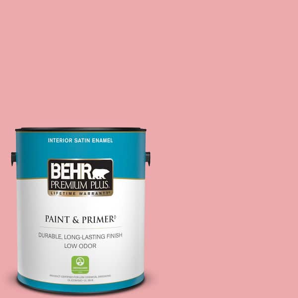 BEHR PREMIUM PLUS 1 gal. #140C-3 Hibiscus Petal Satin Enamel Low Odor Interior Paint & Primer