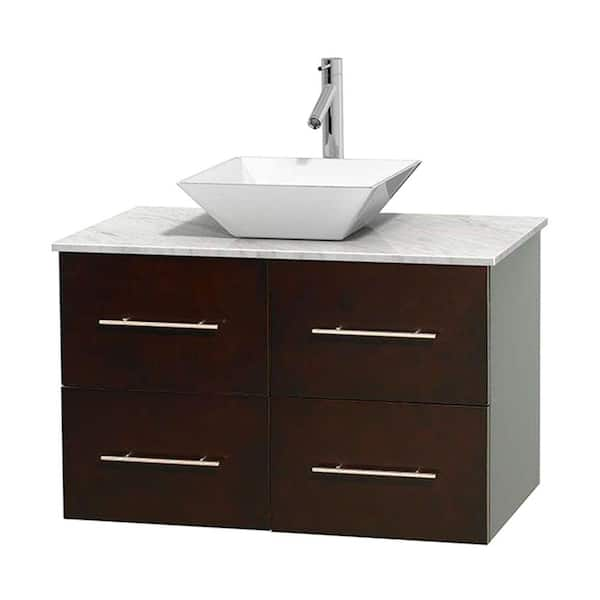 Wyndham Collection Centra 36 in. Vanity in Espresso with Marble Vanity Top in Carrara White and Porcelain Sink