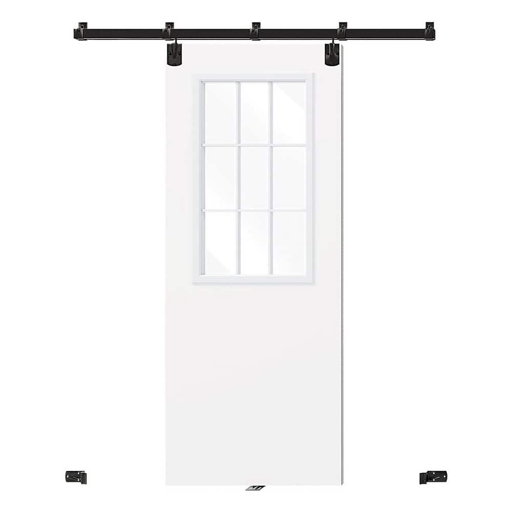 36 in. x 80 in. 9 Lite, Clear Glass, White Primed, Composite, Exterior Sliding Barn Door with Hardware Kit price history on PriceWatchPro