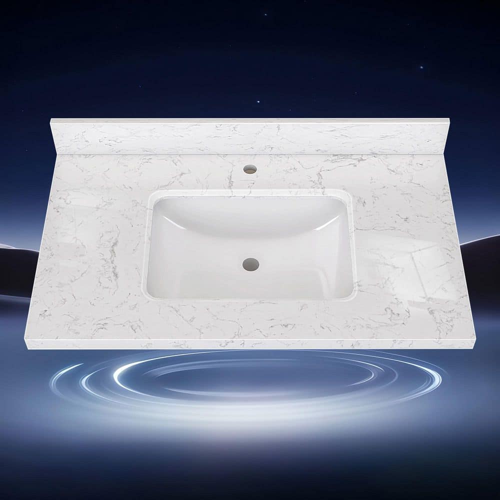 Zeafive Cala 36 in. W x 22 in. D Cultured marble White Rectangular