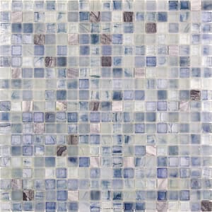 Mingles 11.6 in. x 11.6 in. Glossy Stone Blue and Gray Glass Mosaic Wall and Floor Tile (18.69 sq. ft./case) (20-pack)