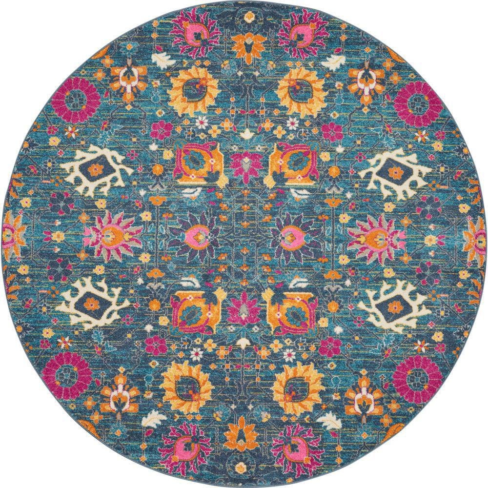 UPC 099446769886 product image for Passion Denim 8 ft. x 8 ft. Floral Transitional Round Rug | upcitemdb.com