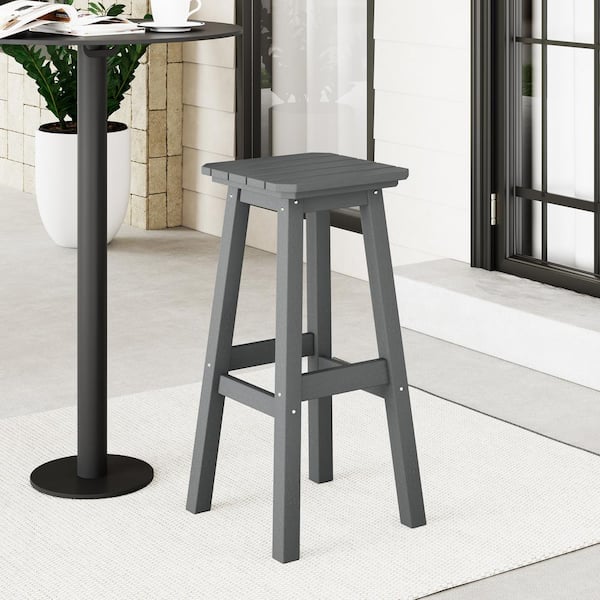 Laguna 29 in. HDPE Plastic All Weather Backless Square Seat Bar Height Outdoor Bar Stool in Gray