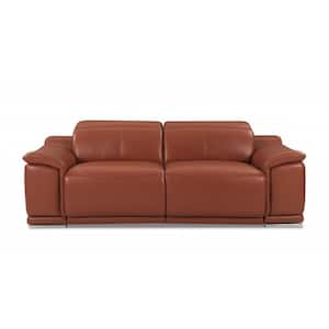 Charlie 86 in. W Square Arm Leather Motion Rectangle Reclining Sofa in Orange