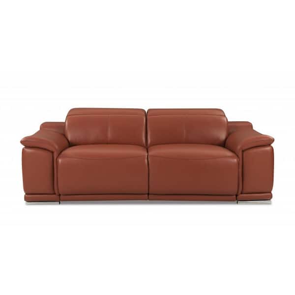 HomeRoots Charlie 86 in. W Square Arm Leather Motion Rectangle Reclining Sofa in Orange