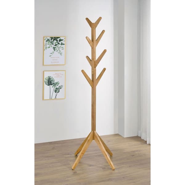 Margaret Natural Oak Coat Rack with 8-Hooks