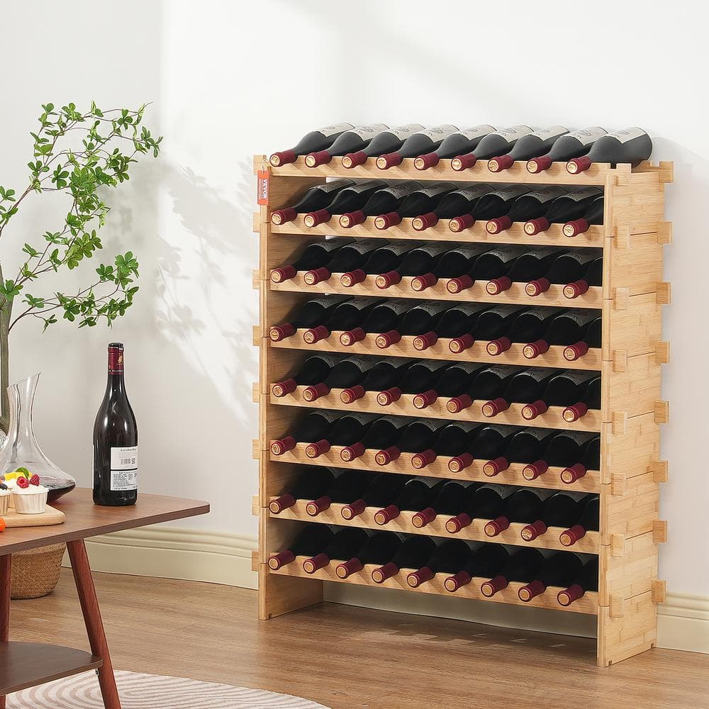 Natural Bamboo 72-Bottle Modular Wine Rack with 8 Tiers