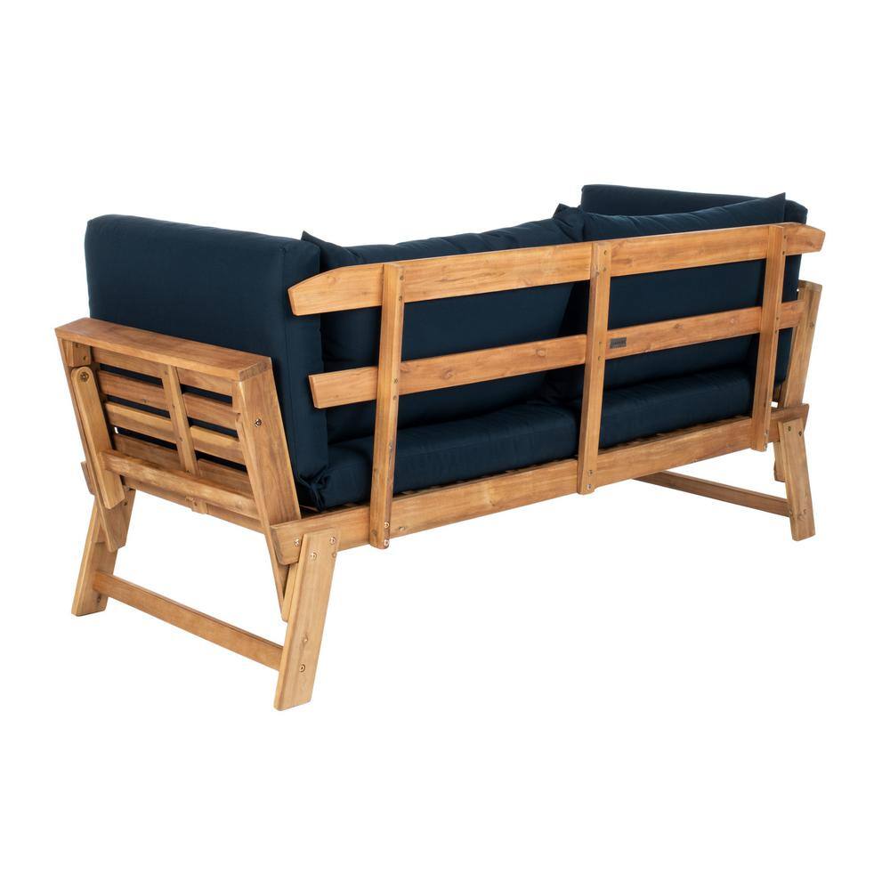 Natural Acacia Wood Daybed with Navy Cushions