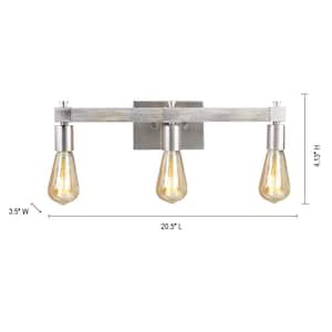 Westbury 20.5 in. 3-Light Brushed Nickel with Painted Grey Driftwood Vanity Light