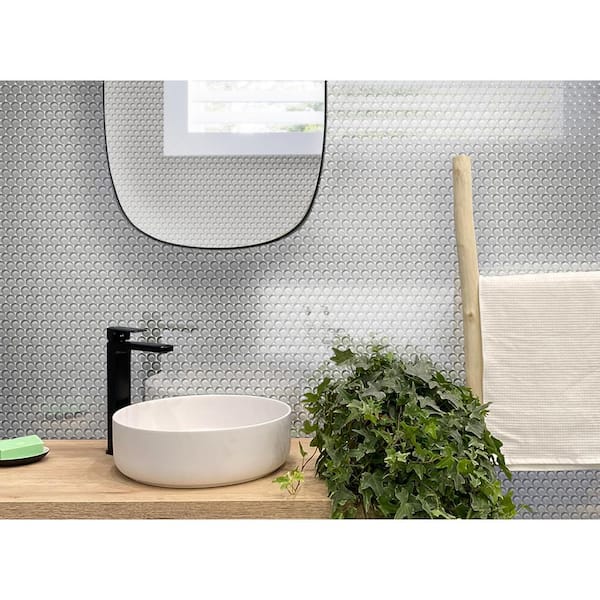 5 pack 12-in x 12-in Light Gray Penny Round Polished Glass Mosaic Tile (5 Sq ft/Case)