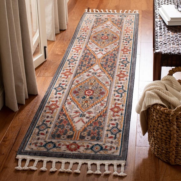 Farmhouse 2 ft. x 8 ft. Charcoal/Ivory Medallion Aztec Runner Rug