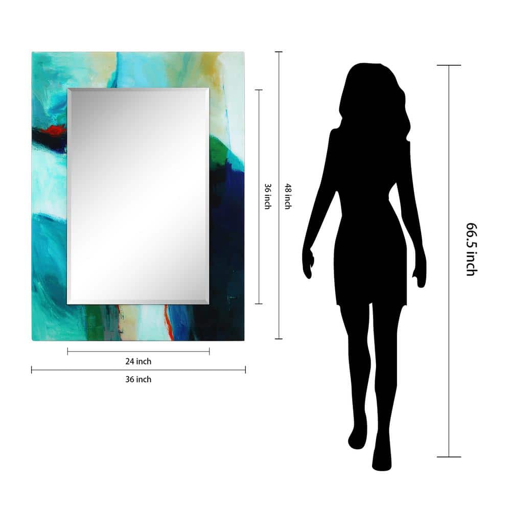 Sky Blue and Green Frameless Rectangular Vanity Mirror