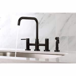 Modern 2-Handle Bridge Kitchen Faucet with Side Sprayer in Oil Rubbed Bronze