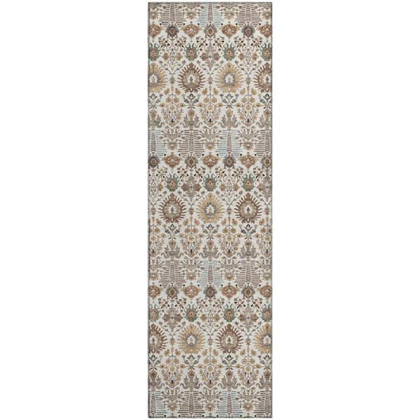 Mayfield Premium Machine Washable Abstract AMF2251 Ivory 2 ft. x 7 ft. Runner Rug