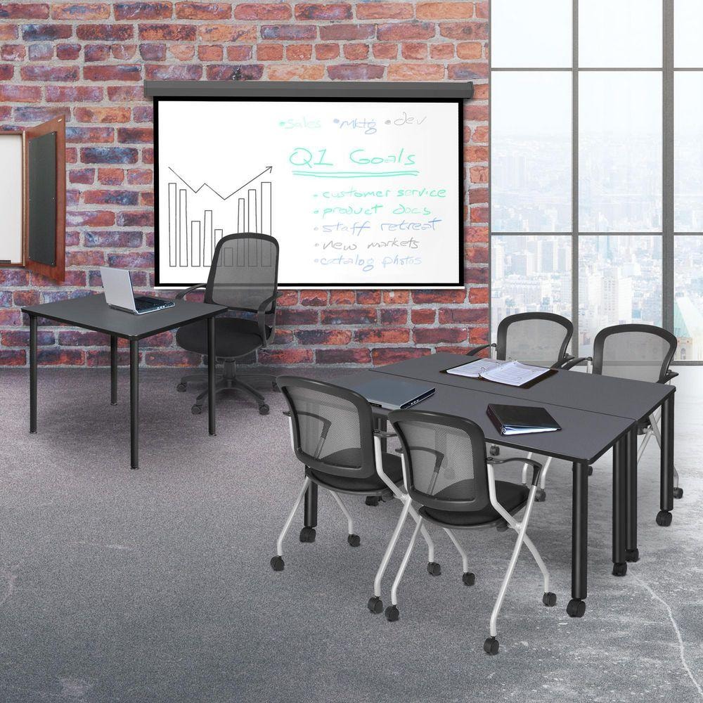 Kee 72 in x 24 in. Grey Top Mobile Training Seminar Table Desk, Black Legs