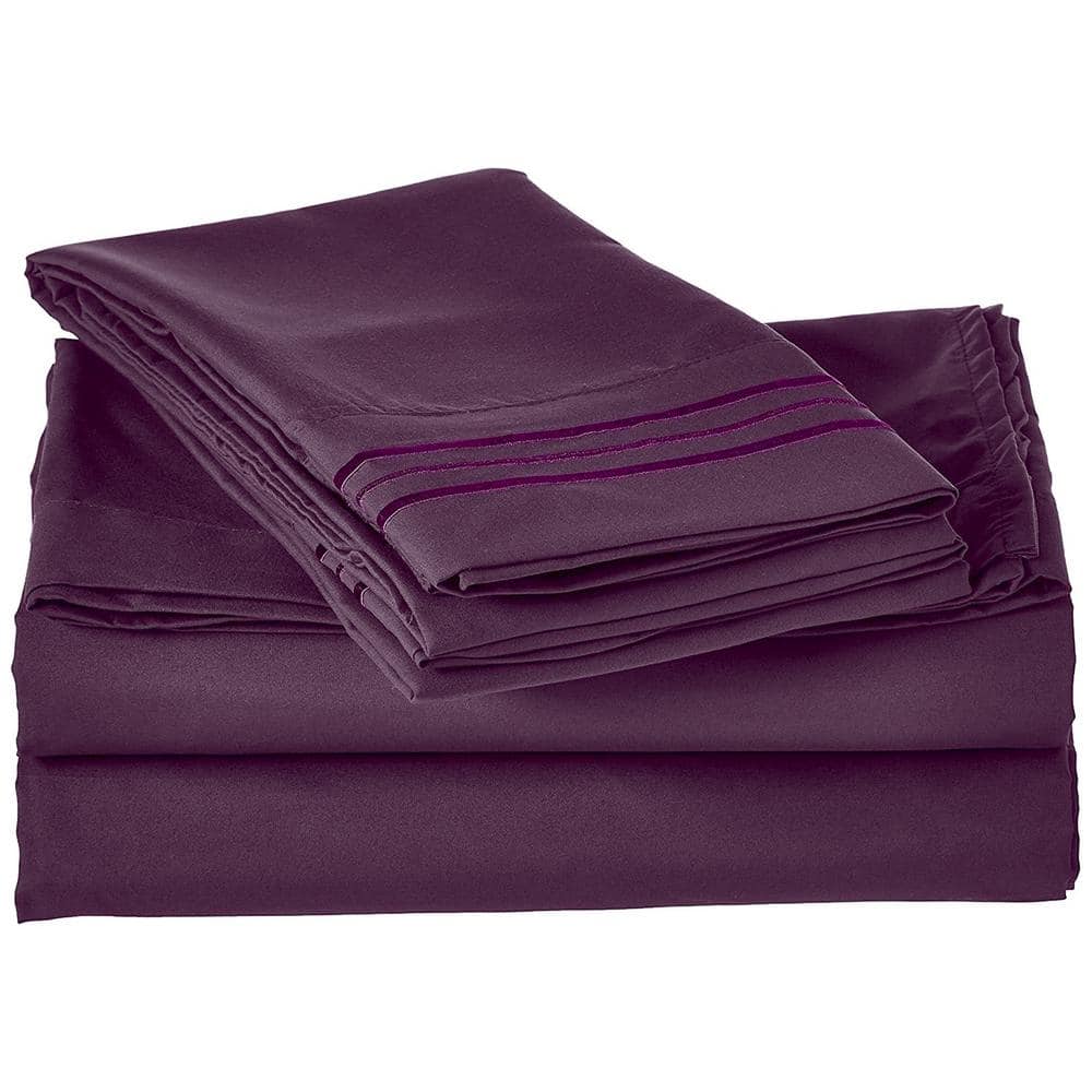 4-Piece Purple Solid Microfiber California King Sheet Set